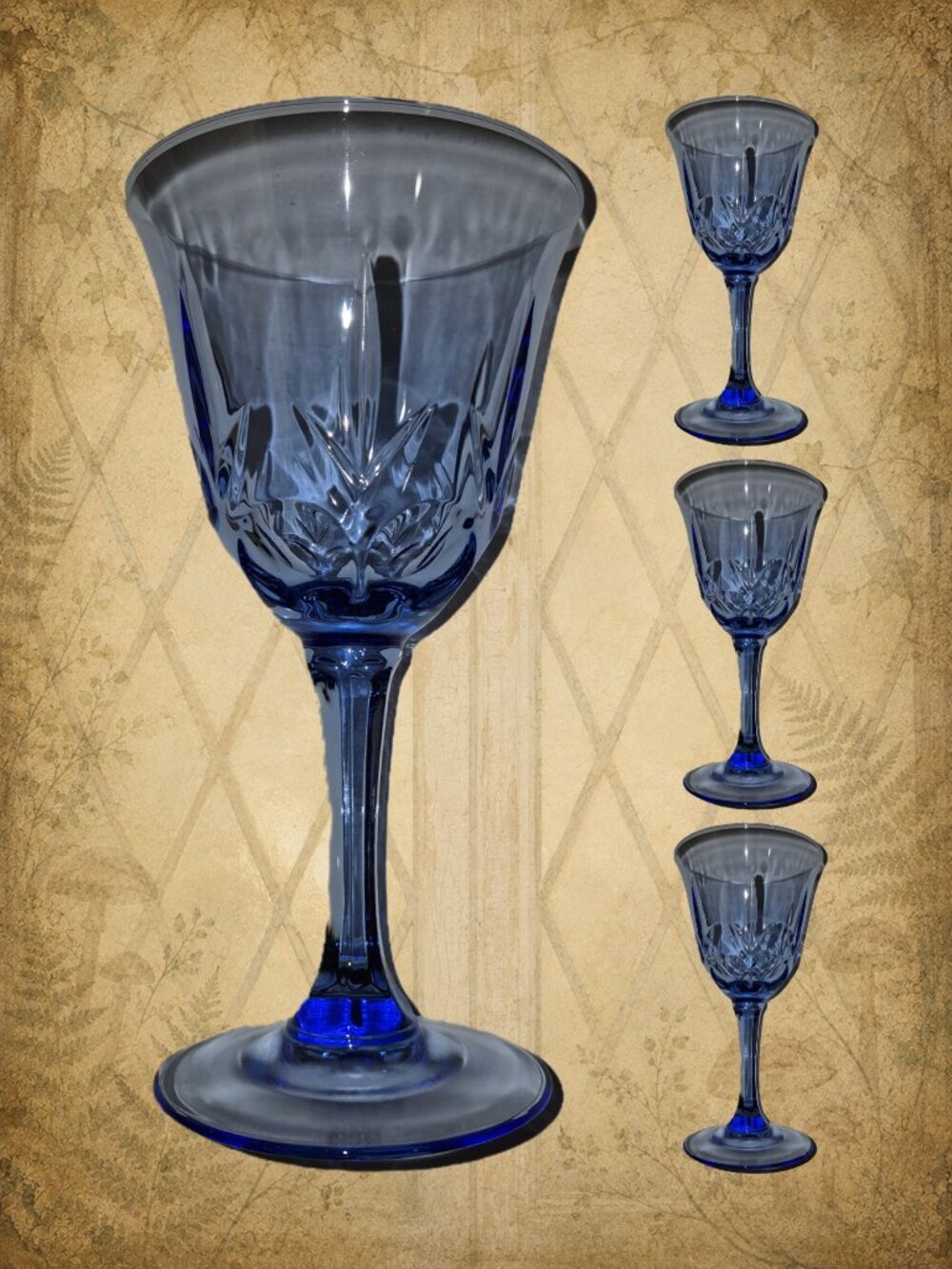 4 Vintage AVON Blue Glass Water Glasses
